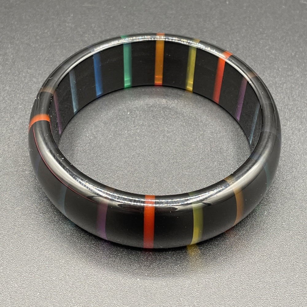 Black Resin Translucent Rainbow Striped Bangle Bracelet Sobral? Jackie Brazil?